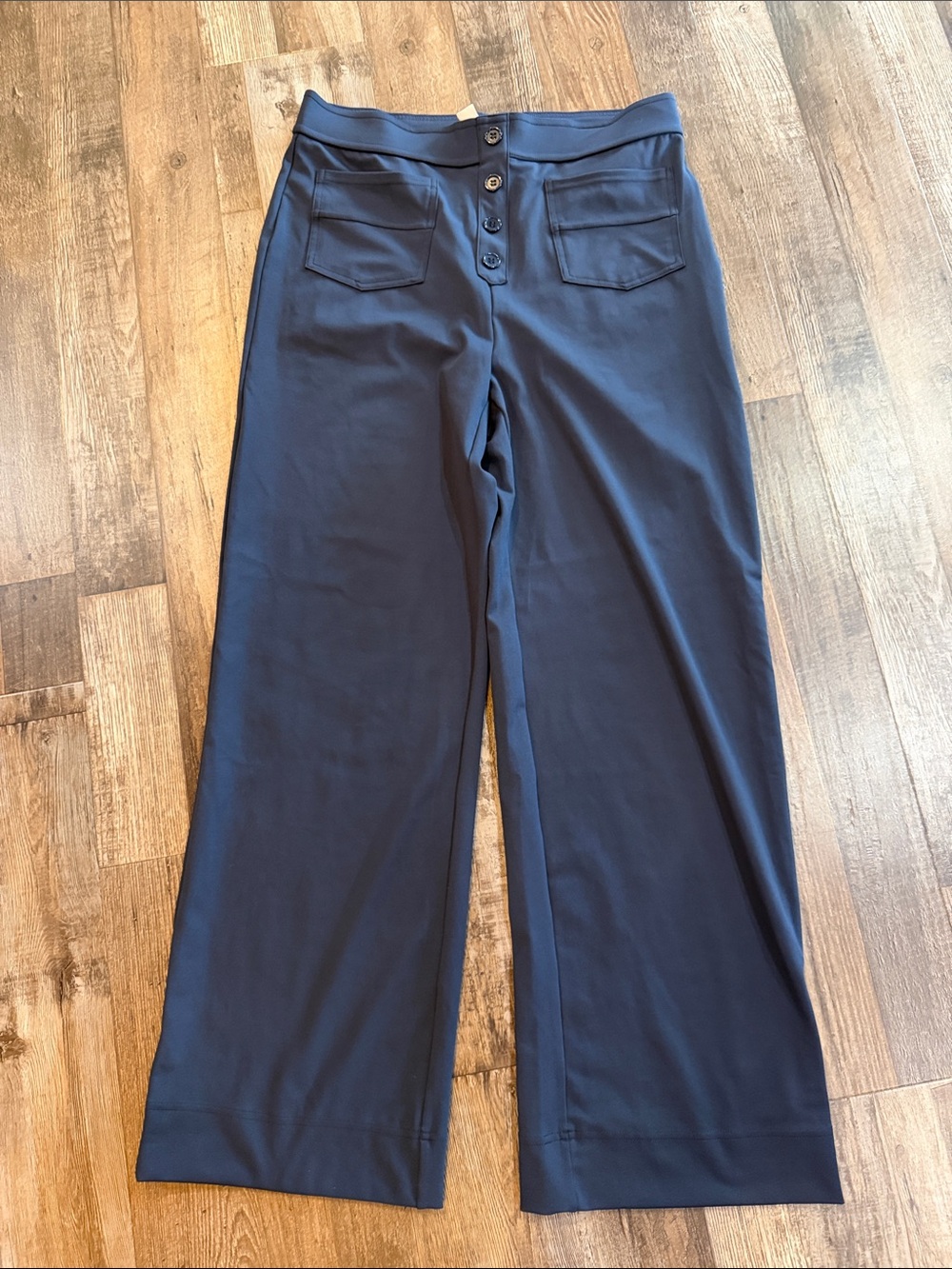 HALARA Navy Wide-Leg Ankle-Length Pants with Front Buttons Sz lg reg